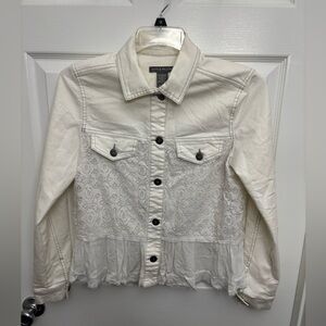 Women's Off-White Lace Nashville Bride Princess Cowgirl Jean Jacket, Size S